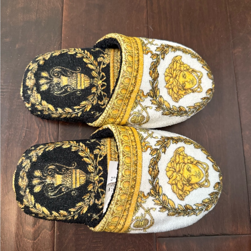 Versace Medusa Gold and Black Slippers